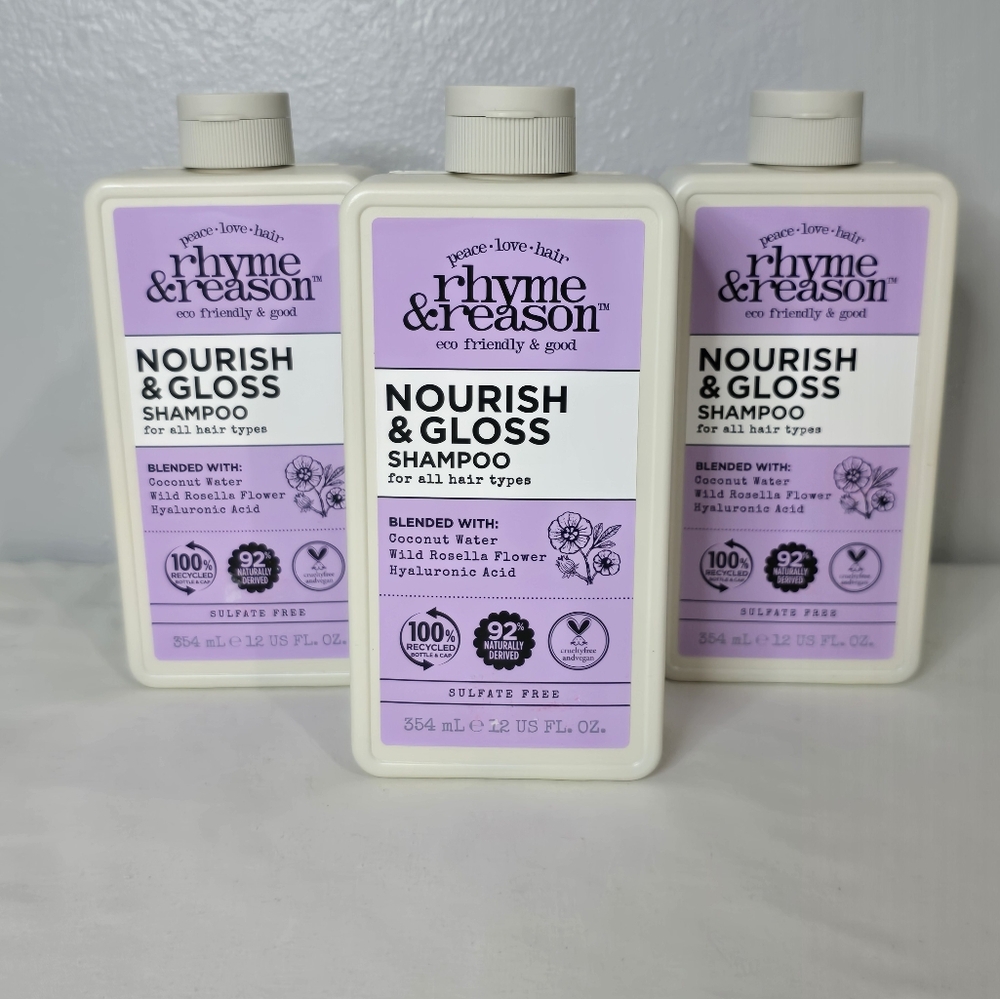 3X Rhyme & Reason Nourish & Gloss Shampoo Coconut Sulfate Free All Hair Types